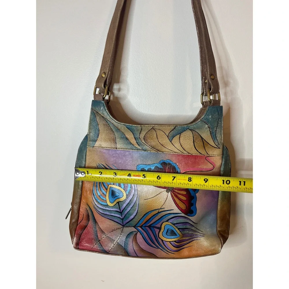 Anna by Anuschka Hand Painted Leather Butterfly Peacock Bag Vintage y2k Boho - Picture 6 of 7